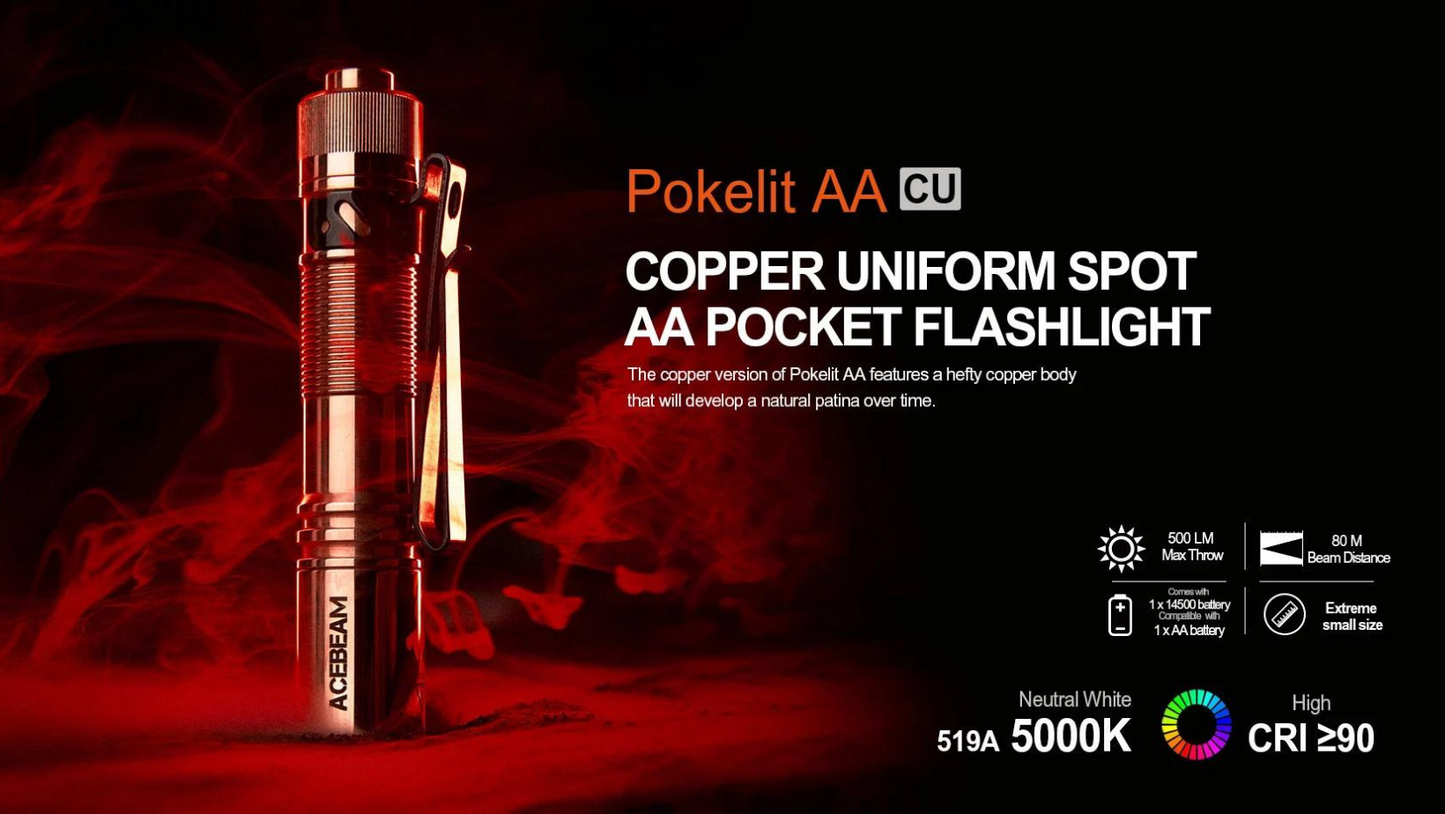 Acebeam Pokelit AA CU Copper Nichia 519A High CRI90 LED 500 Lumens Flashlight