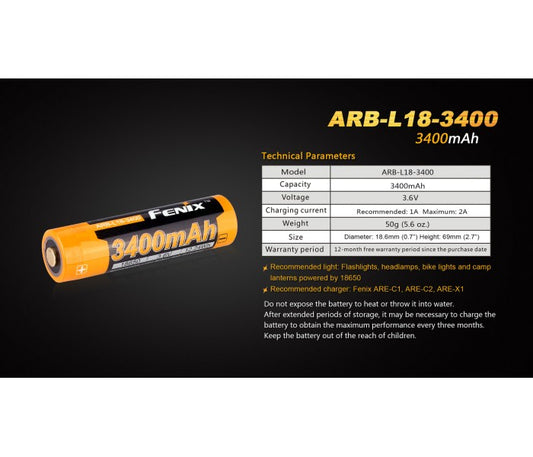 Fenix 21700 3.6V 5000mAh Li-ion Protected Rechargeable Battery ARB-L21-5000 V2.0 (100% Authentic)