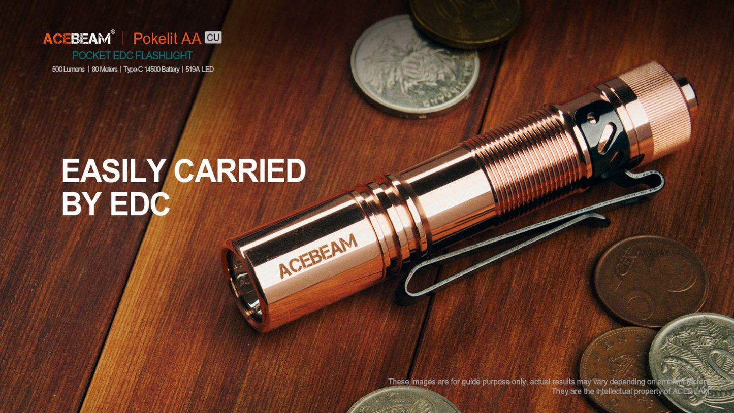 Acebeam Pokelit AA CU Copper Nichia 519A High CRI90 LED 500 Lumens Flashlight