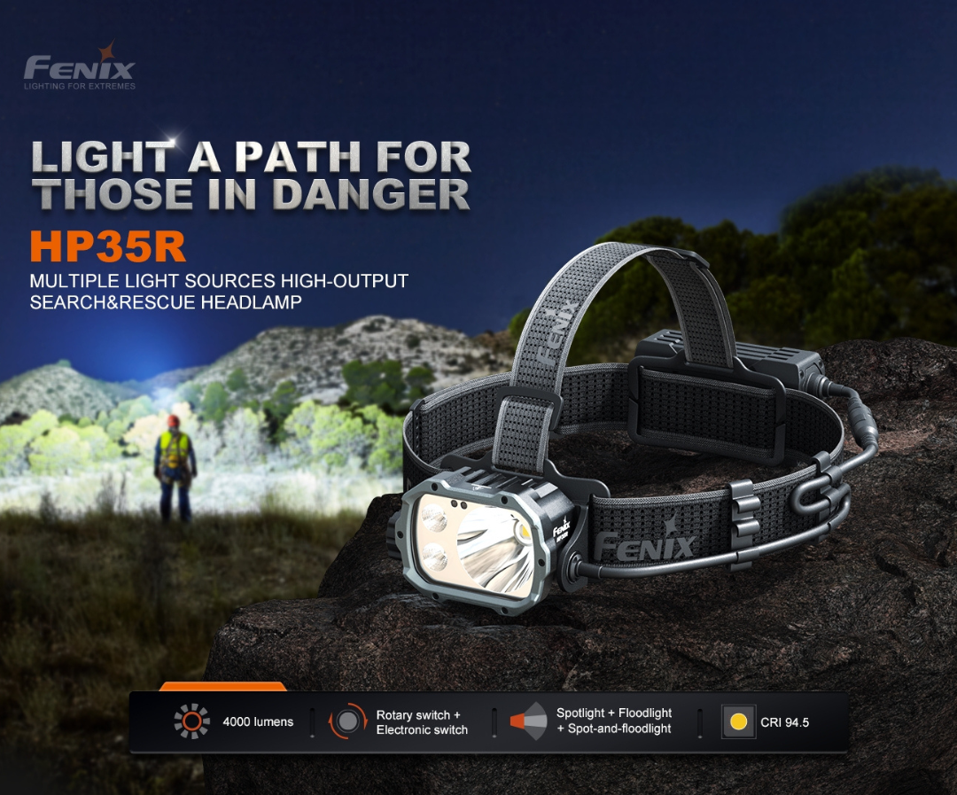 Fenix HP35R XHP70 Neutral White and SST20 Warm White LED 4000L PD3.0 Battery Pack Headlamp