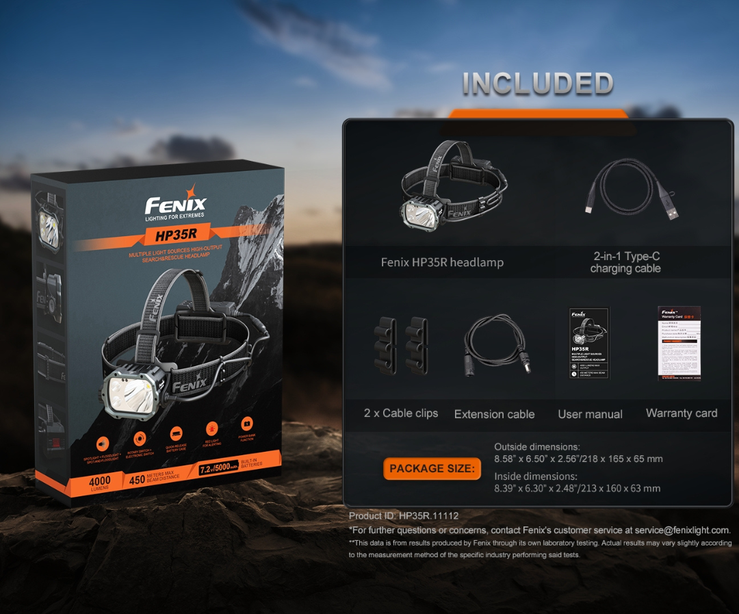 Fenix HP35R XHP70 Neutral White and SST20 Warm White LED 4000L PD3.0 Battery Pack Headlamp