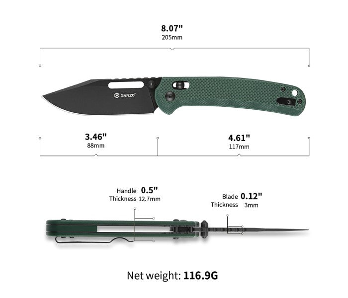 Ganzo G768PT-GB Axis Lock D2 Steel Titanium Coating G10 Folding Knife (Green)