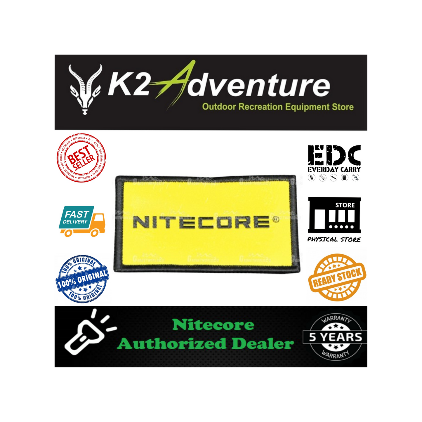 Nitecore Hook Sided Backing Velcro Patch Gear (Yellow)