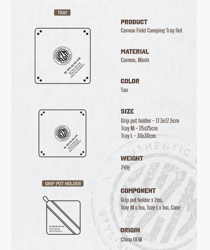 KZM Canvas Field Camping Tray Set