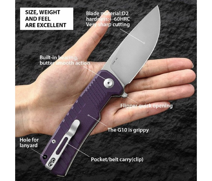 Ganzo G769-PL Liner Lock D2 Steel G10 Folding Knife (Purple)