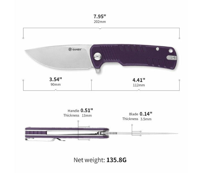 Ganzo G769-PL Liner Lock D2 Steel G10 Folding Knife (Purple)